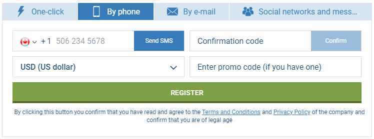 1xbet registration by phone